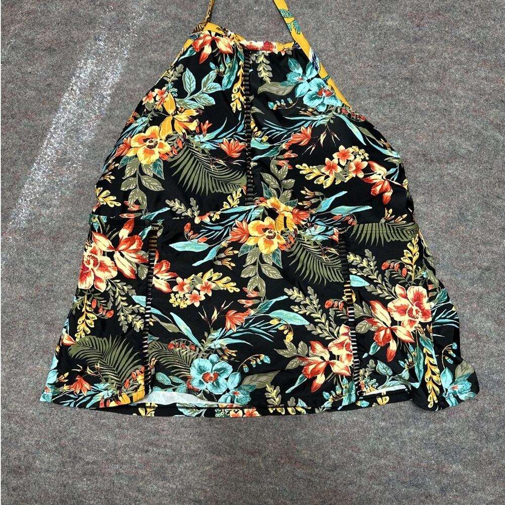 TIME AND TRU Women's 1X 16W-18W Black Floral Halter Style Swim Tankini Top
